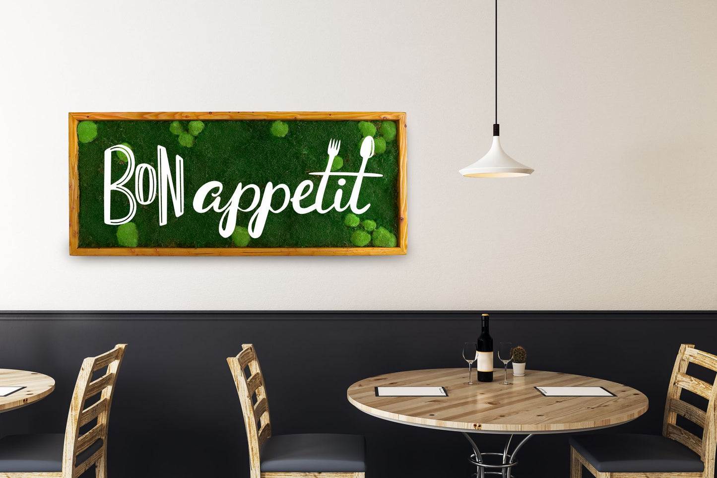 Moosbild inkl. weißes Acrylglas Logo "Bon appetit"