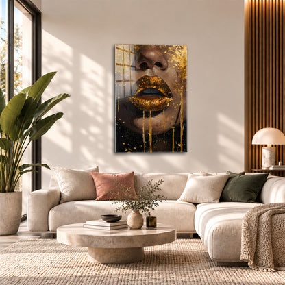 Acrylglas Wandbild - Gold Lips