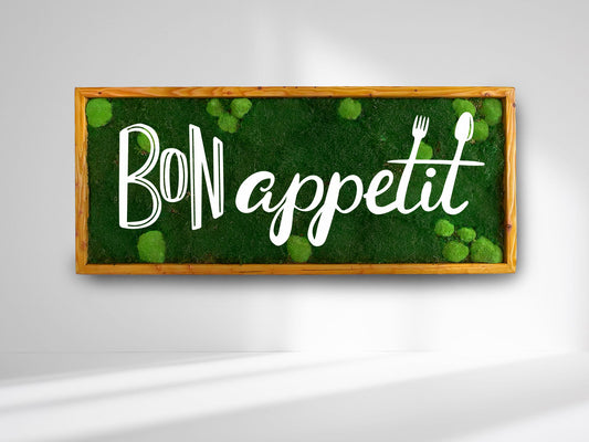 Moosbild inkl. weißes Acrylglas Logo  "Bon appetit"