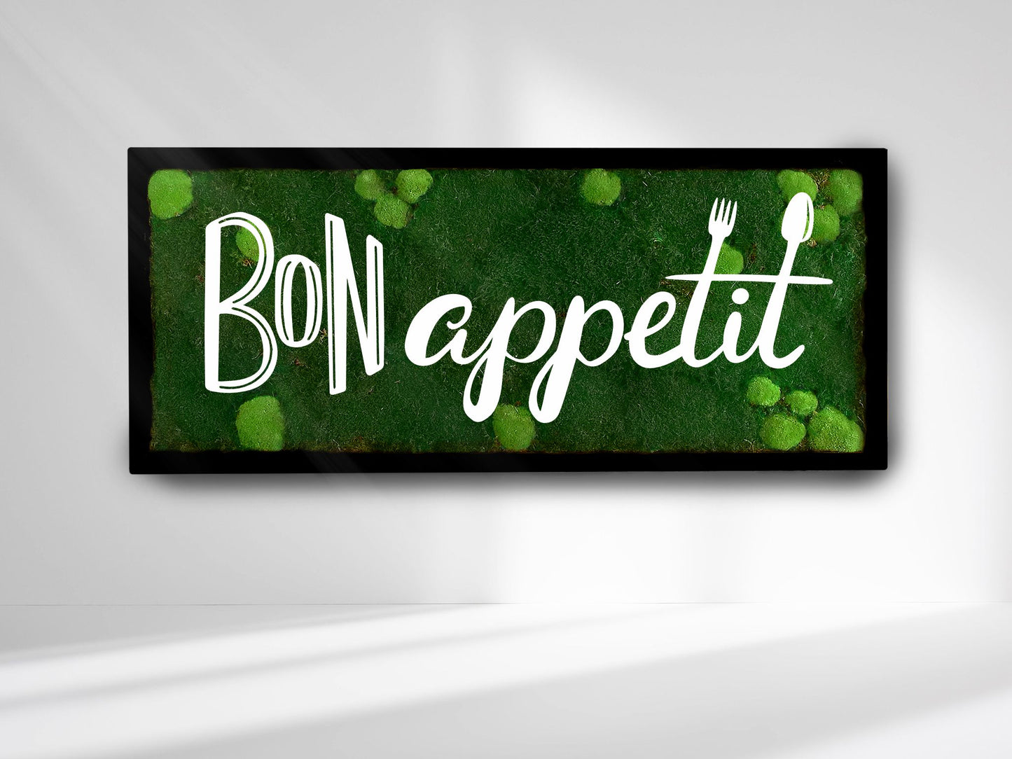 Moosbild inkl. weißes Acrylglas Logo  "Bon appetit"