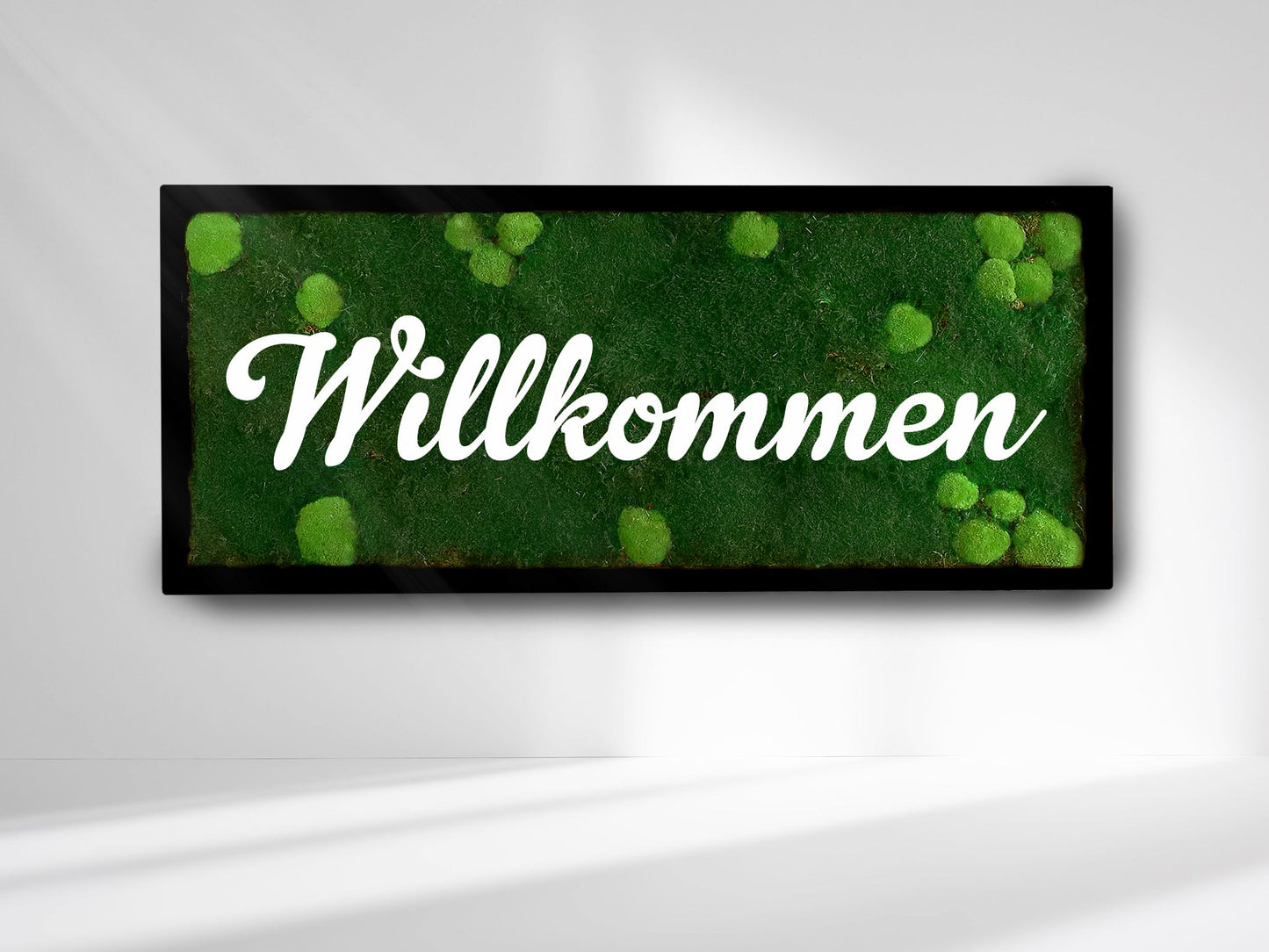 Moosbild inkl. weißes Acrylglas Logo "Willkommen"