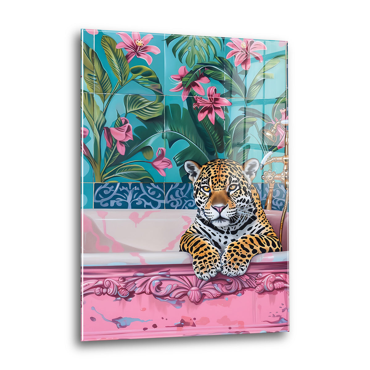 Acrylglas Wandbild - Bathing Leopard