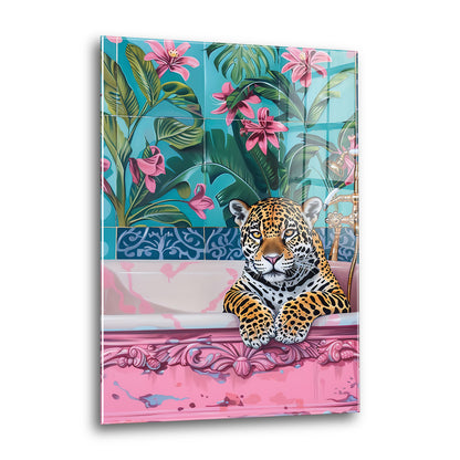 Acrylglas Wandbild - Bathing Leopard