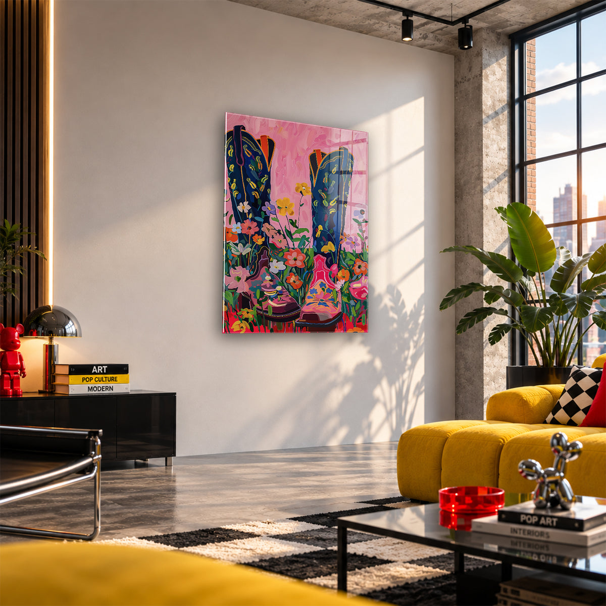 Acrylglas Wandbild - Flower Cowboy Boots