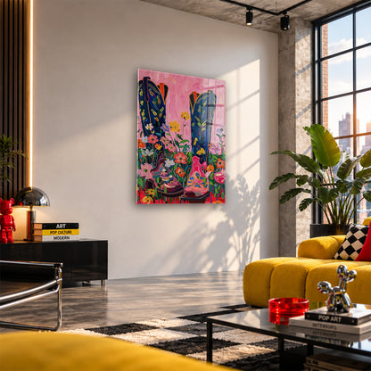 Acrylglas Wandbild - Flower Cowboy Boots
