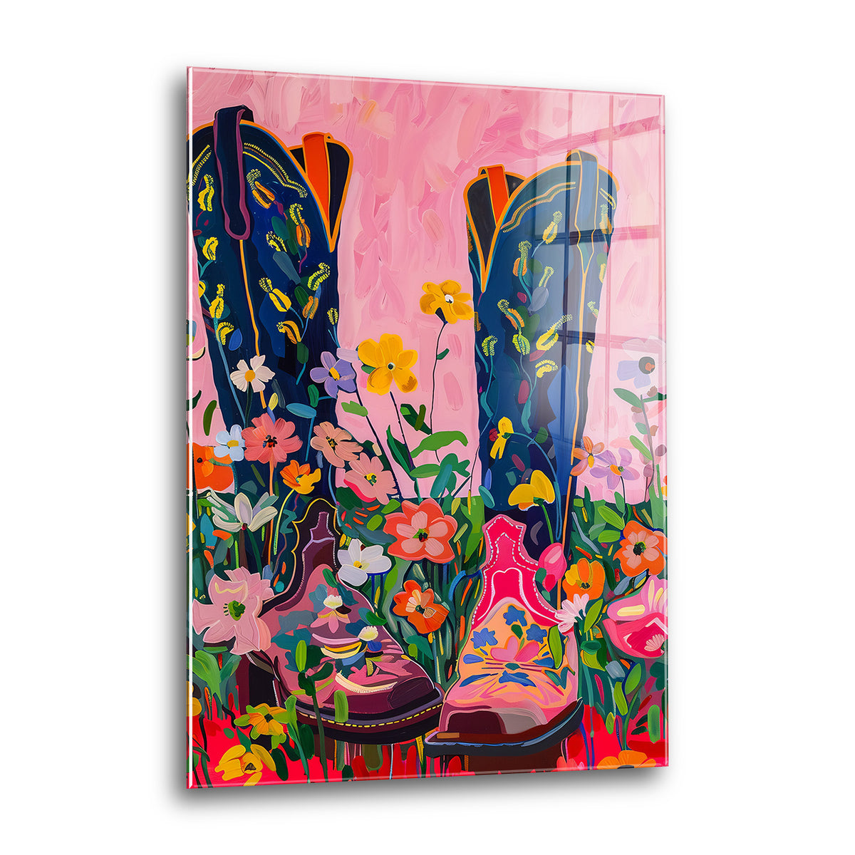 Acrylglas Wandbild - Flower Cowboy Boots