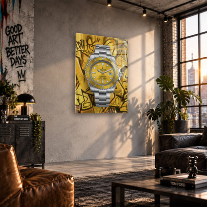 Acrylglas Wandbild -Yellow Watch