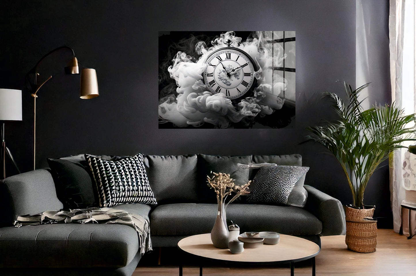 Acrylglas Wandbild - Uhr im Nebel